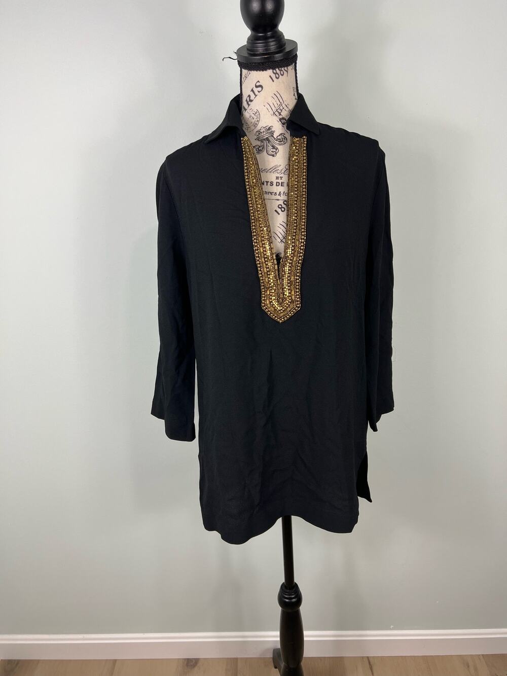 NWOT Black Lable Ralph Lauren Black and Gold V-Neck Blouse